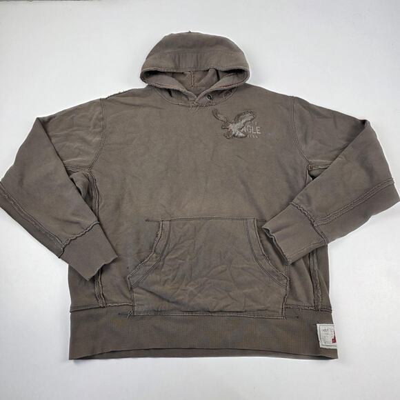 Vintage Y2K American Eagle Hoodie Brown 1977 Distressed Pullover Sweatshirt - Picture 1 of 15